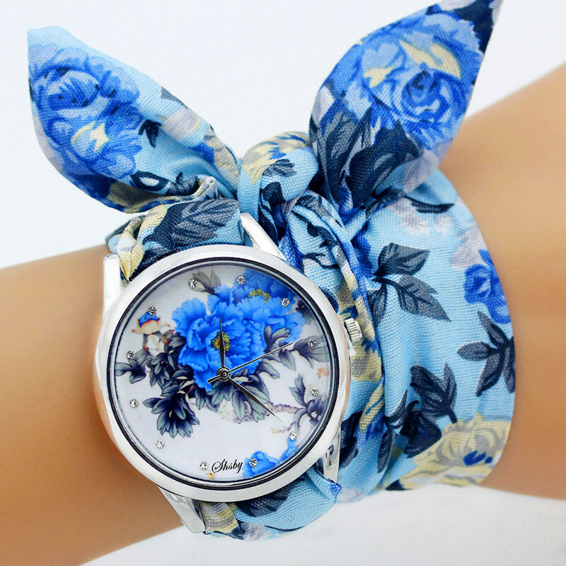 Shsby-Reloj de pulsera con diseño de flores para mujer, accesorio de vestir, de tela de alta calidad, reloj de pulsera para chicas dulces