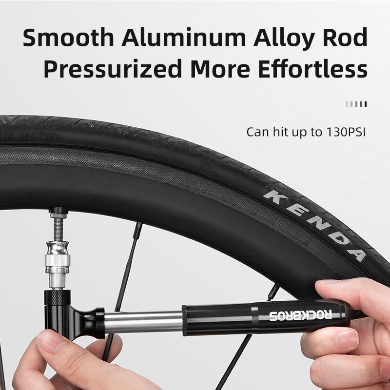 Rockbros-liga de alumínio bomba de ar para bicicleta, portátil, anti-queda, ultraleve, para mountain bike, 130psi