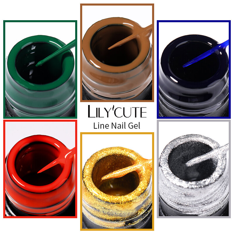 LILYCUTE-UVジェルネイルポリッシュ、ホワイト、ブラック、ライナー、カラフル、フレンチペインティングストライプ、半永久的、描画アート、5ml