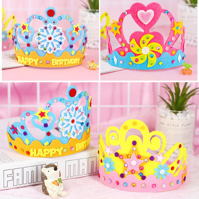 DIY Crafts Toy Birthday Hat Non-woven Fabric Party Decorations Crown Kindergarten Material Children Toys Stars Sequins Patterns