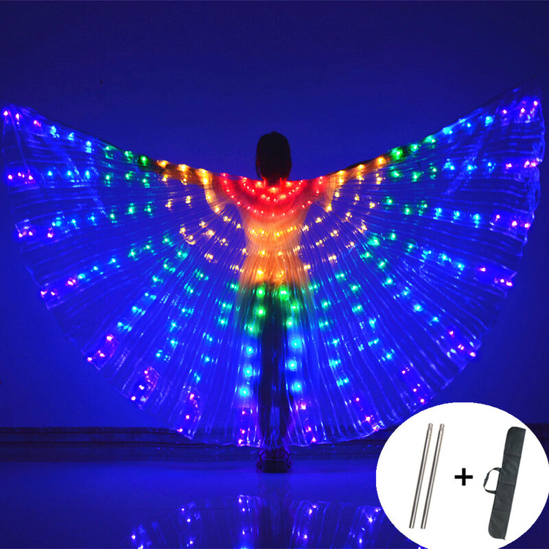 Dança do ventre Shining LED Wings para adultos e crianças, Isis Halloween Prop, lâmpada LED, acessórios de fantasias, varas