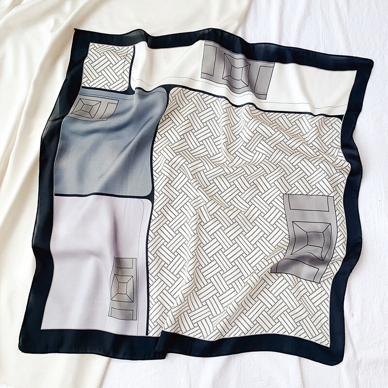 Yishine – écharpe en soie pour femmes, 70x70cm, 4 couleurs, finition géométrique, marque de luxe, sac élégant, écharpe, 2021