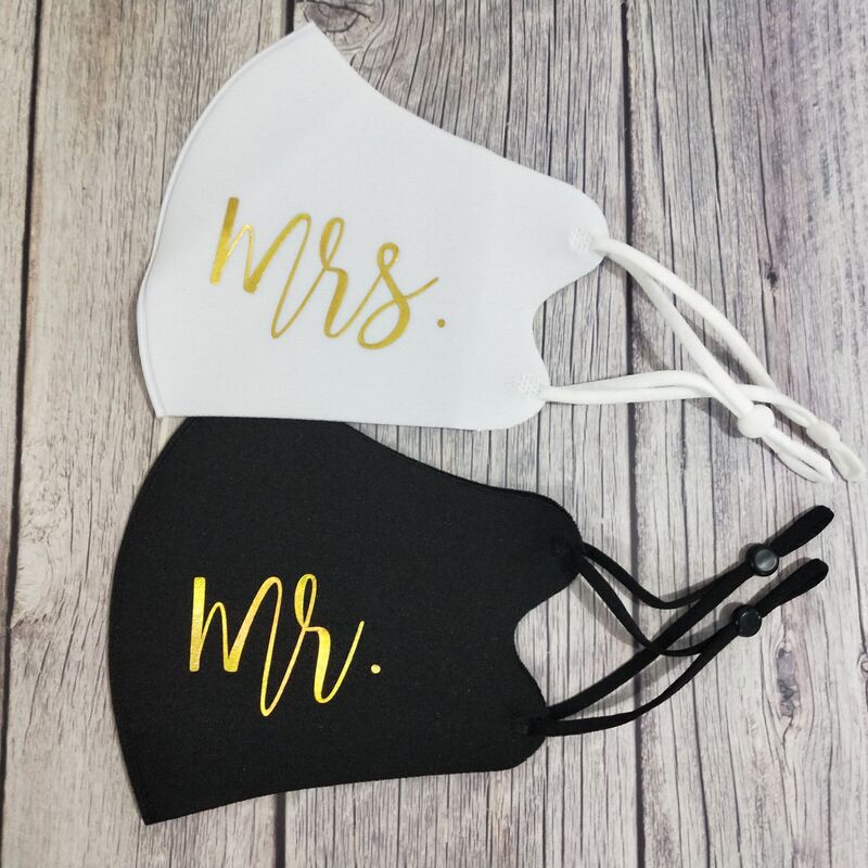 2 Stuks Mr Mrs Wedding Gezichtsmasker Verstelbare Volwassenen Gezicht Maskers Bruid & Bruidegom Paar Bruiloft Masker Herbruikbare Wasbare Masker