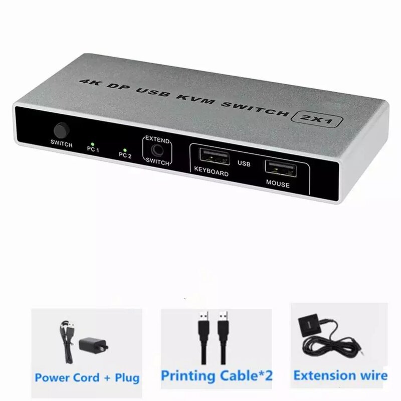 Switch KVM DP 2 in 1 out Displayport switch due in uno out 4K supporta due host per condividere monitor tastiera mouse USB industriale