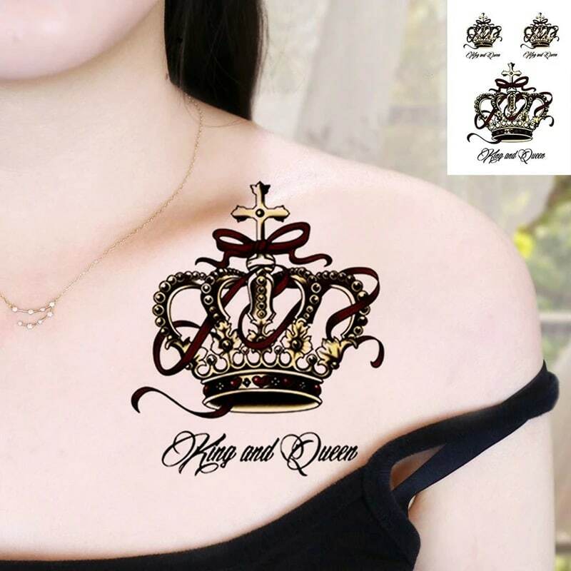 Generic Faux tatouages Couronne Roi Reine autocollants temporaires à la  main noir imperméables étanche à prix pas cher