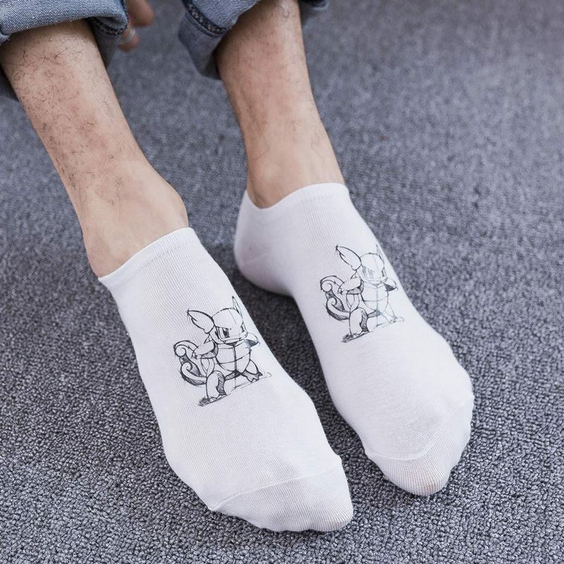 Męskie skarpetki z nadrukiem sokc Pikachu 3D unisex para lato niewidzialne skarpetki fashion street Harajuku czarno-białe krótkie skarpetki