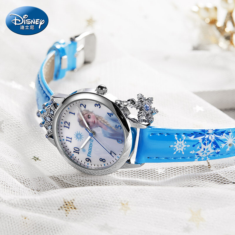 Disney Frozen Ⅱ Công Chúa Series Elsa Cao Cấp Bling Ren Thái Bông Tuyết Mặt Dây Chuyền Cô Gái Xinh Đẹp Đồng Hồ Trẻ Em Tặng Mới