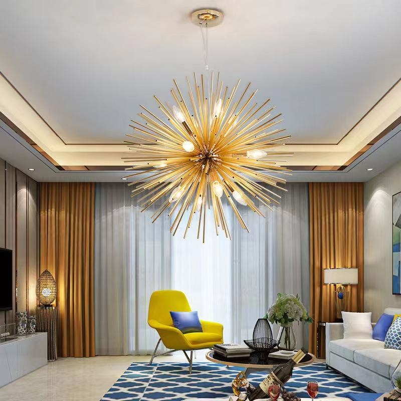 Postmodern Gold Silver LED ห้องนั่งเล่นห้องนอนห้องครัวทางเดิน Salon บาร์ตกแต่งโลหะ E14โคมระย้า
