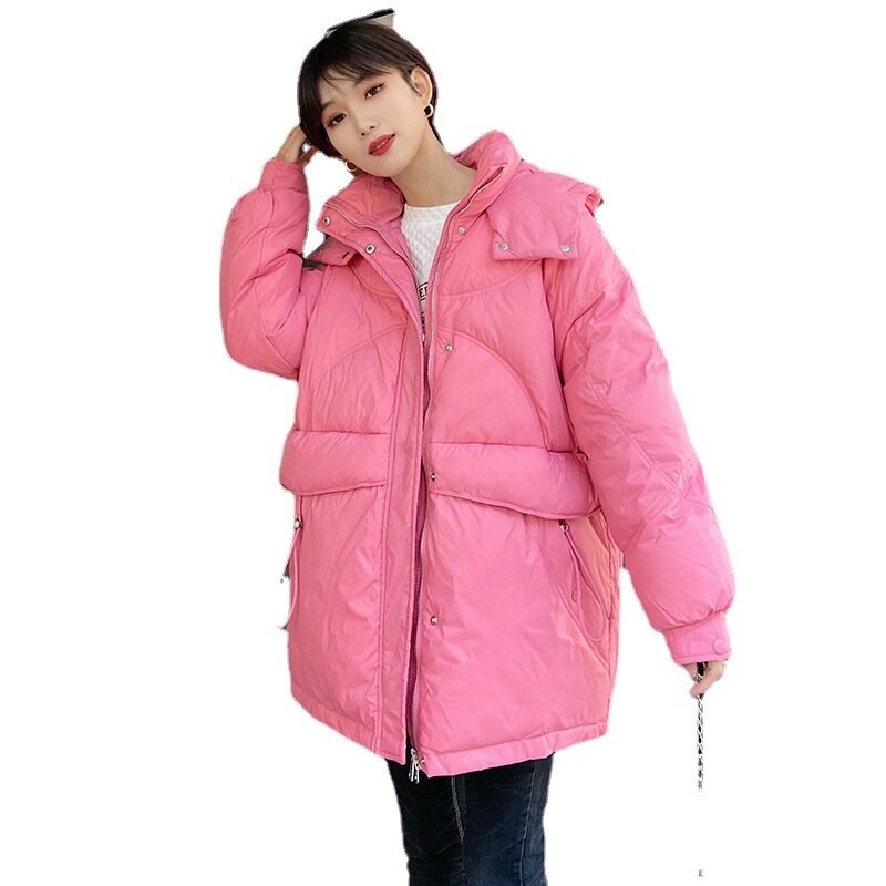 2021ฤดูหนาวใหม่ลงเสื้อผู้หญิงกลางความยาวเกาหลีแฟชั่น Casual หลวมหนาเป็ดสีขาวลงเสื้อแจ็คเก็ต Jy1543