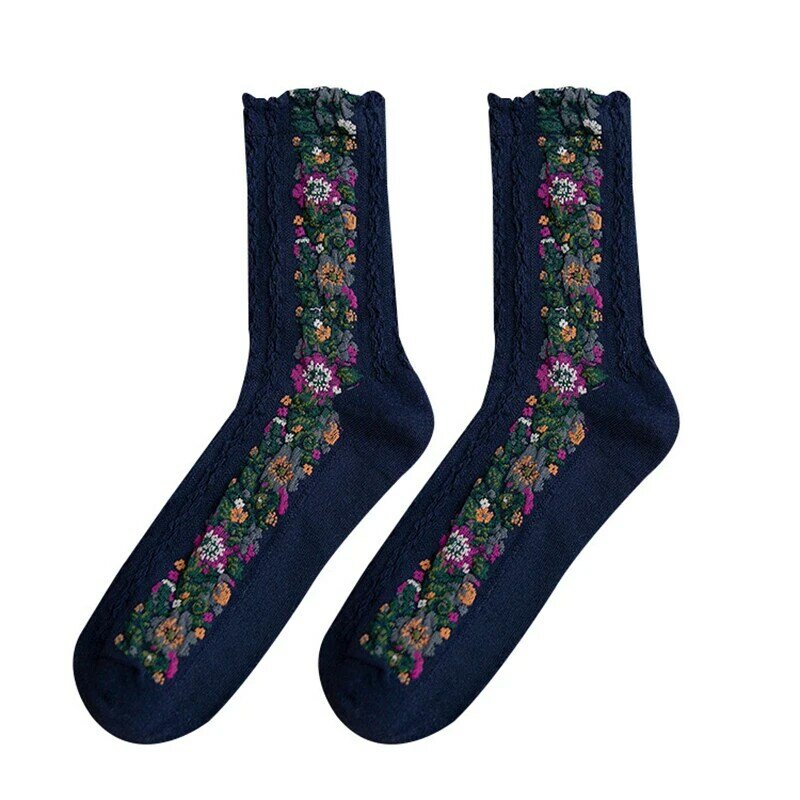 2019 nuove calze da donna di moda in cotone Euramerican National Wind Flowers calze da donna autunnali e invernali calde e carine