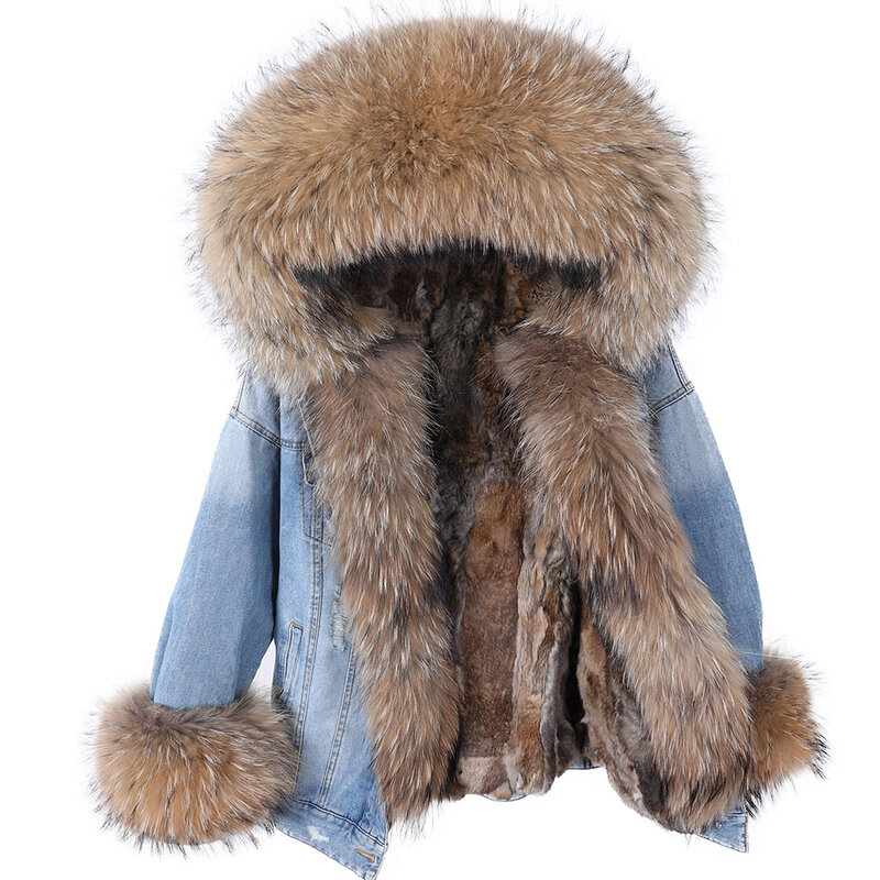 女性用コットンデニムジャケット,キツネの毛皮の裏地,冬用,暖かい,ナチュラル,コレクション2020