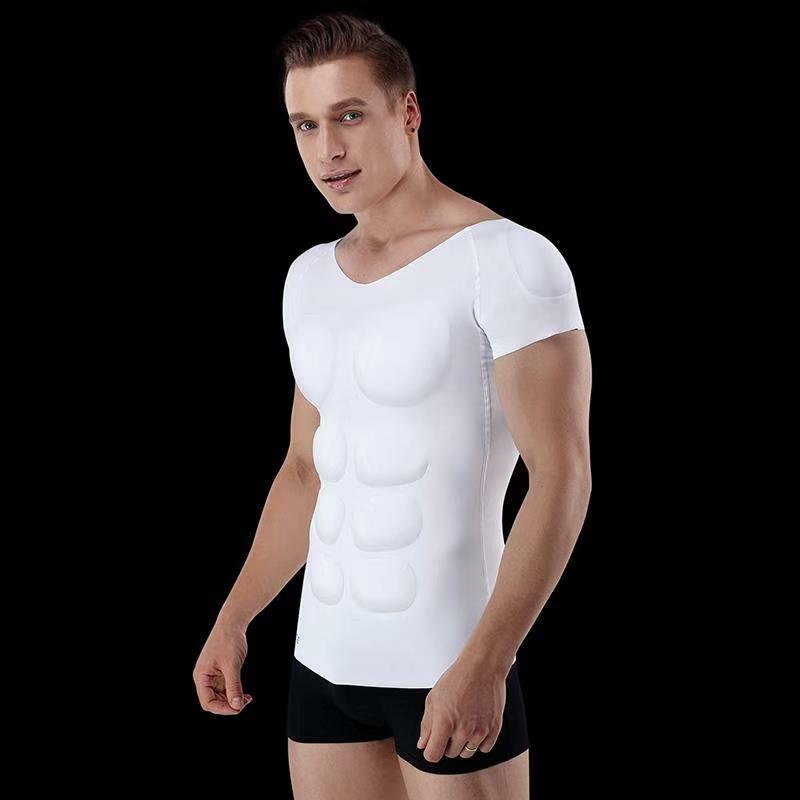 Prayger ABS 8 Pack Muscle Body Shirts Men Removable Pads Shaper Abdominal Underwear Corset Power Tops Invisible Undershirts