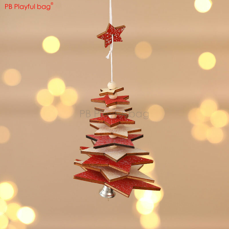 Juguetón bolsa Navidad madera creativo copo de nieve y estrella Tridimensional pequeño colgante niños juguetes árbol de Navidad decoración AA25