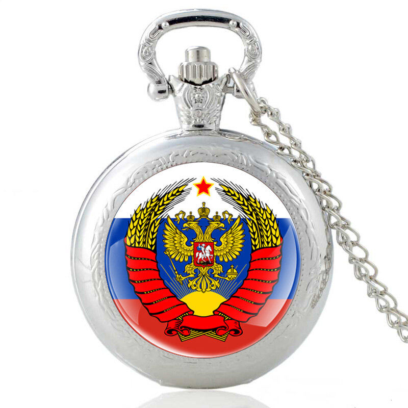 Черные винтажные кварцевые карманные часы с российским гербом и двумя головками орла, мужские и женские часы с кулоном и ожерельем, часы в подарок