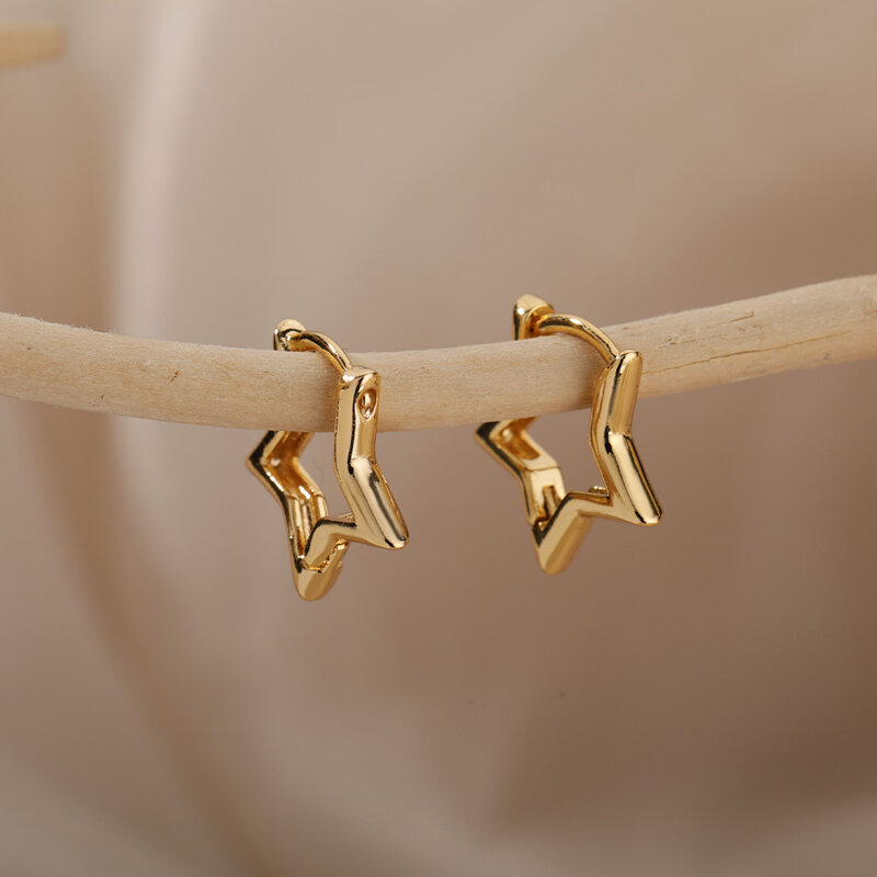 Boucles d'oreilles créoles minimalistes en acier inoxydable pour femmes et filles, piercing étoile de luxe, bijoux Y2K, nouveau, 2024