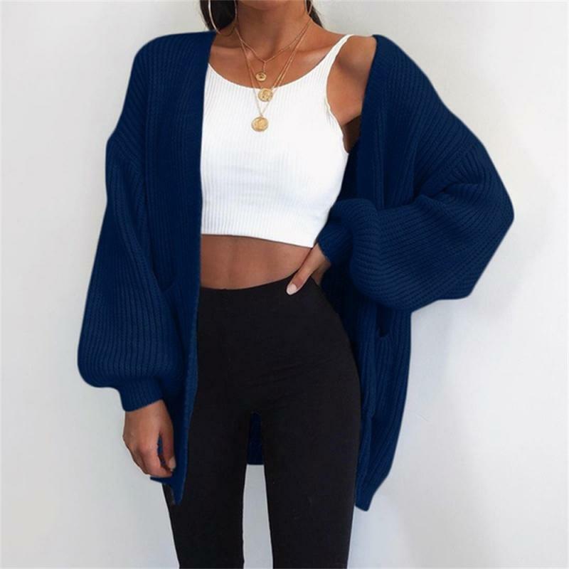 Women's Knit Sweater Solid Color Loose Bat Sleeve Cardigan New Autumn And Winter Casual Ladies Jacket Sweater
