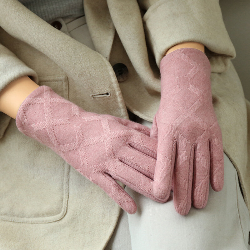 Новые женские вязаные шерстяные перчатки Winte с имитацией кашемира в клетку, модные перчатки с бархатной подкладкой, утолщенные теплые варежки для сенсорного экрана