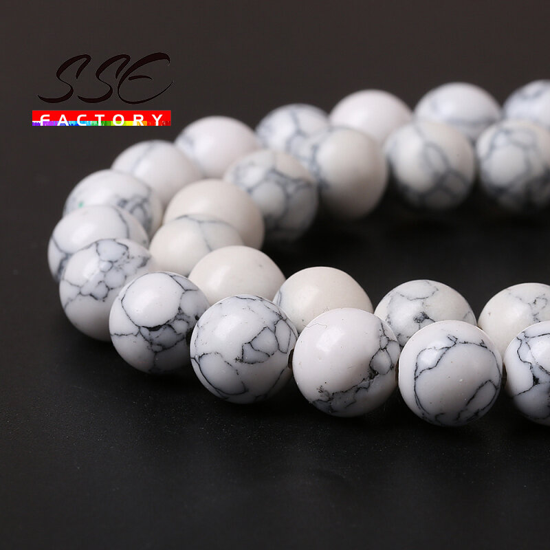 Wholesale Batu Alam Manik-manik White Howlite Turquoises Manik-manik 15 "4 6 8 10 12MM Gelang Fit Diy Pesona beads untuk Perhiasan Membuat