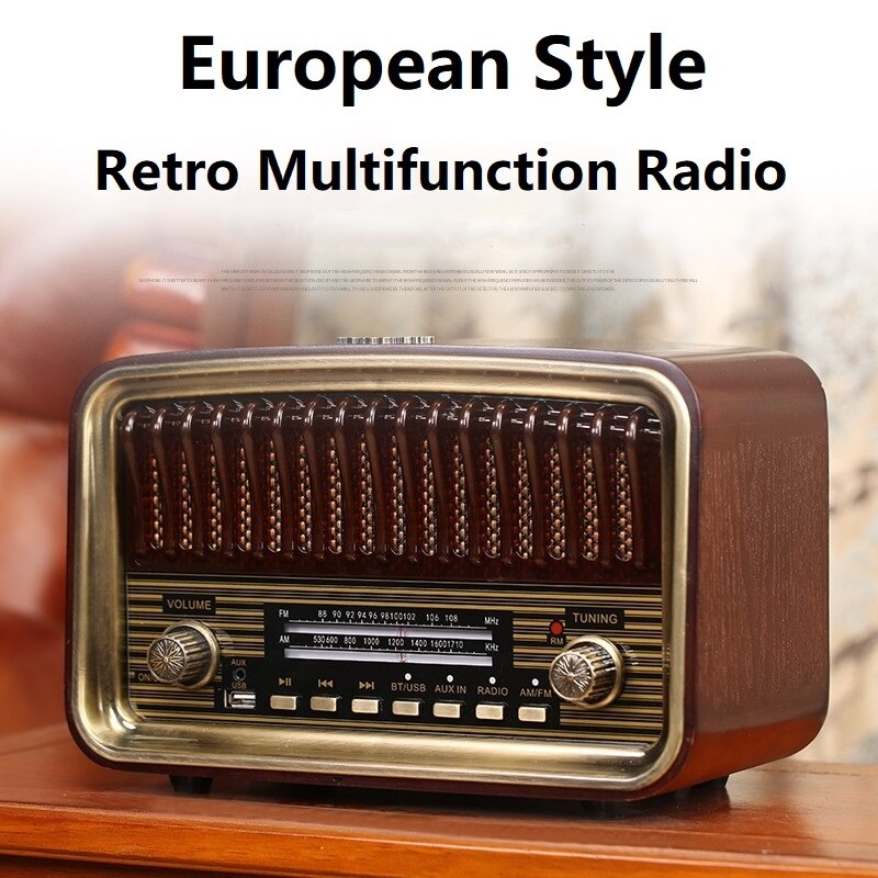 Retro Bluetooth drewniany podwójny głośnik Stereo kanał wielofunkcyjny Radio