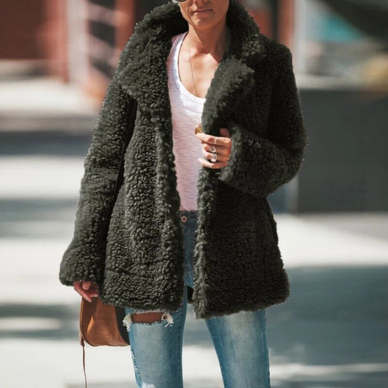 Mantel Bulu Palsu Musim Gugur Wanita Baru Musim Gugur Musim Dingin Jaket Bulu Domba Lembut Hangat Mantel Mewah Wanita Pakaian Luar Kasual Mantel Musim Dingin Wanita