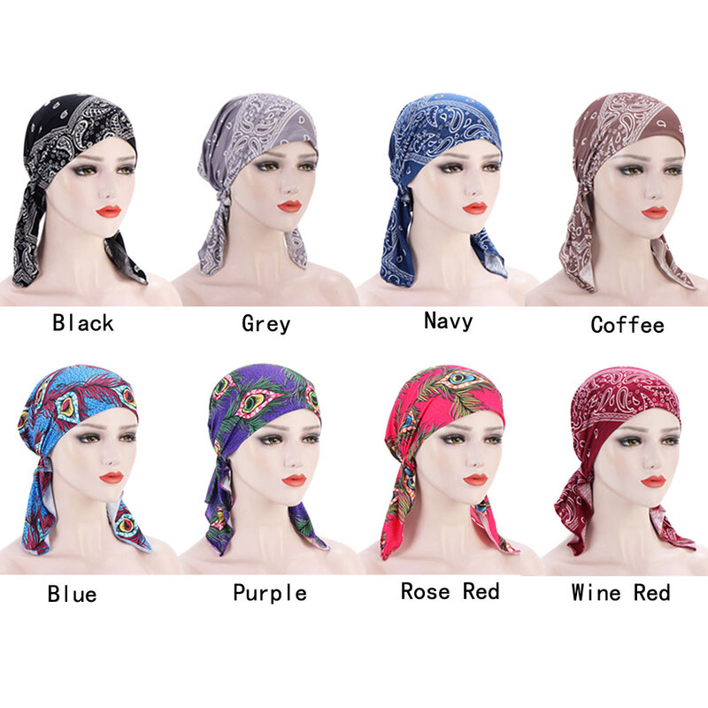 Nadrukowana moda Turban bawełna Baotou czapka muzułmańska Stretch szalik na głowę Turban Bonnet kobiety wewnętrzna Hijabs chemioterapia Underscarf