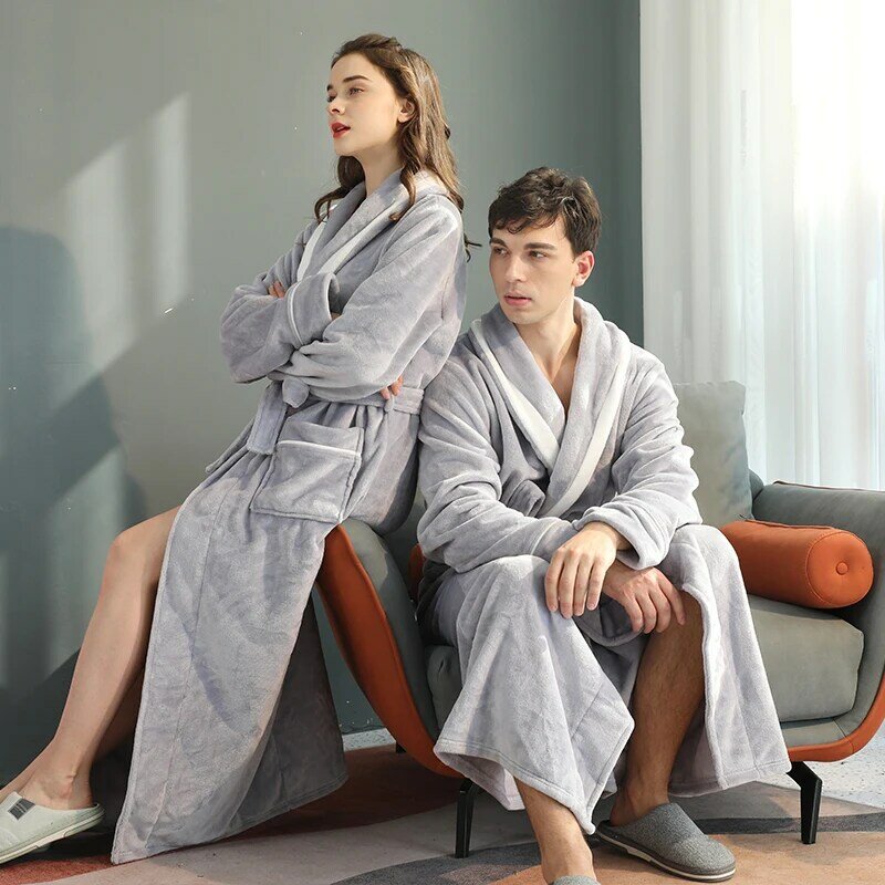 Men's Winter Warm Bathrobe Fluffy Fleece Robes Long Housecoat for Sleepwear Loungewear
