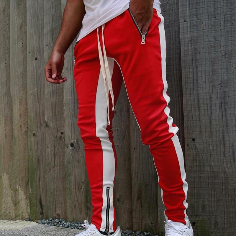 ผู้ชาย Jogger กางเกงฟิตเนสเพาะกาย Gym ยาว Sweatpants ความคมชัดสียืดหยุ่นเอว Breathable กางเกงฤดูใบไม้ร่วง