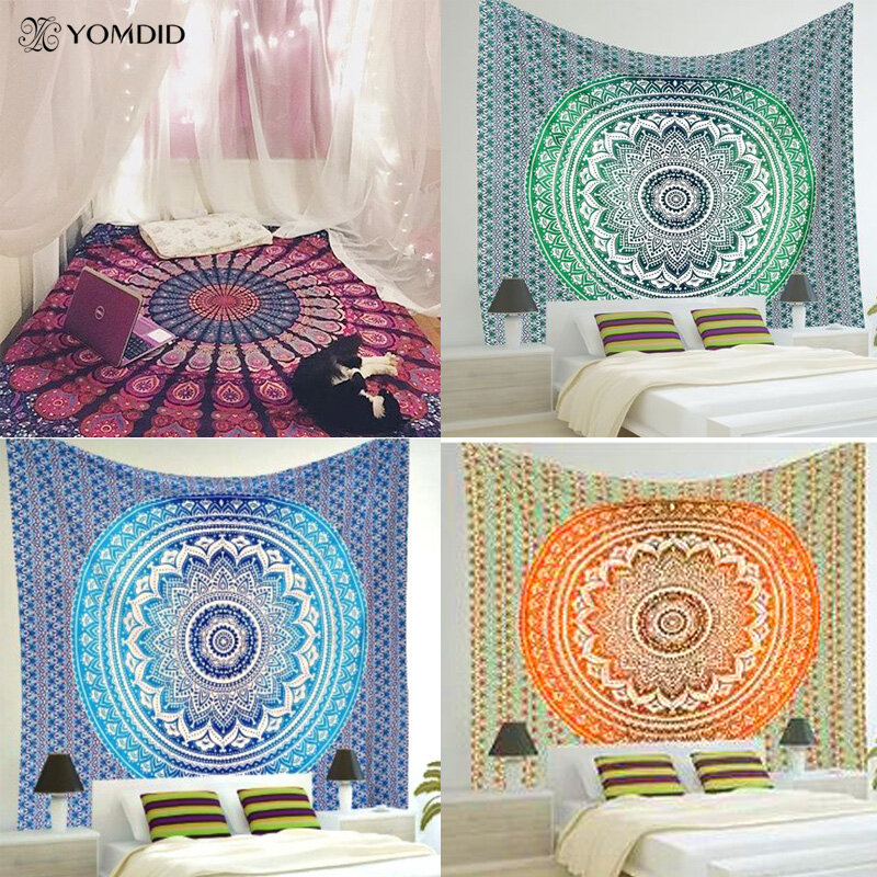 Tenture murale indienne à Mandala, tapisserie multifonctionnelle imprimée Boho, couvre-lit, tapis de Yoga, couverture, tissu de pique-nique