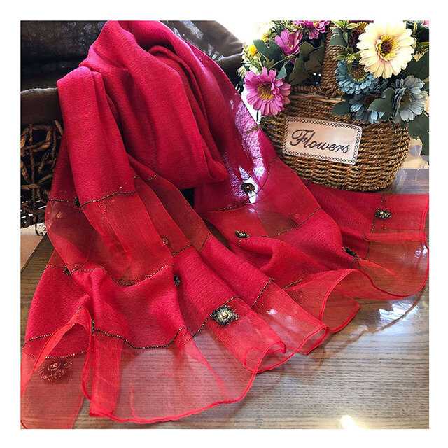 KMS primavera y otoño nueva bufanda de seda bordada a mano de alta calidad doble propósito gran tamaño chal para el sol 195*70cm