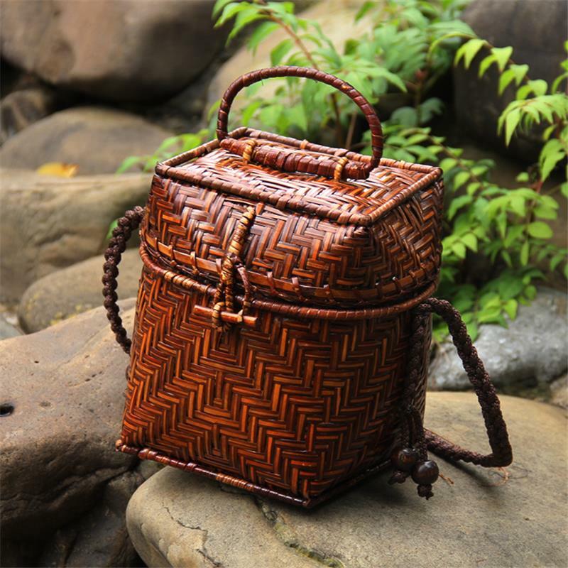 حقيبة منسوجة من الخيزران التايلاندي ، صناعة يدوية ، طقم شاي ، حقيبة يد صغيرة جديدة وأصلية ، حقيبة يد ريترو a6113 ، 15 × 19 سنتيمتر