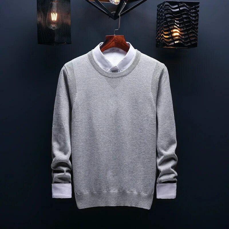 봄과 가을 남성 스웨터 한국 니트 라운드 넥 스웨터 트렌드 솔리드 컬러 자켓 긴 소매 셔츠