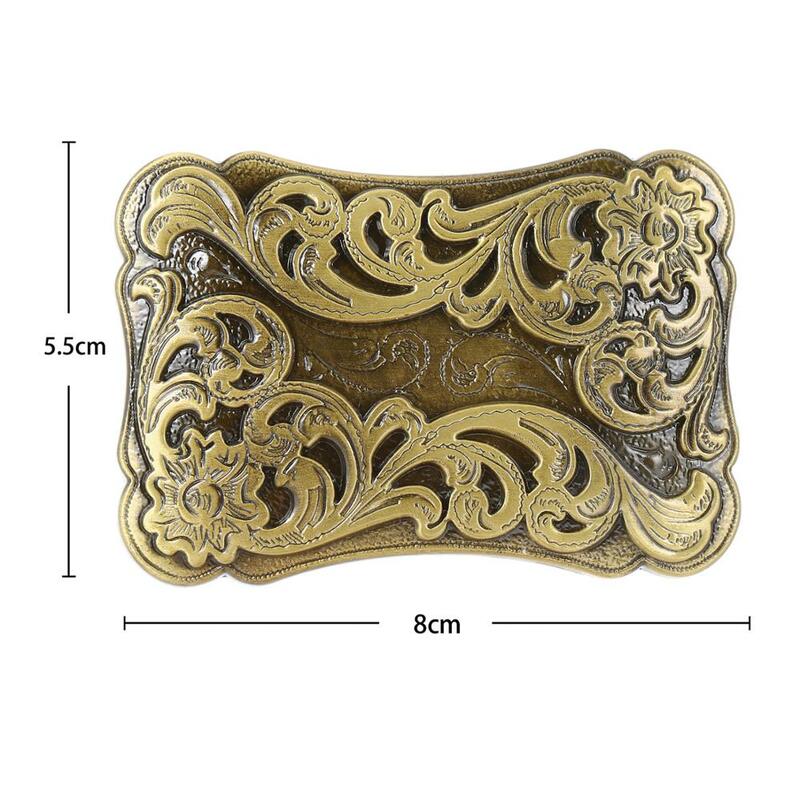 Golden retro flower rectangular belt buckle men's western cowboy buckle without belt custom alloy width 4cm