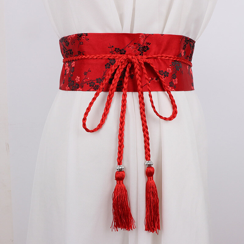 Cinto de quimono tradicional japonês para mulheres, faixa gravata, streetwear, folha bordada, cinto de bandagem borla, Yukata Obi, roupas