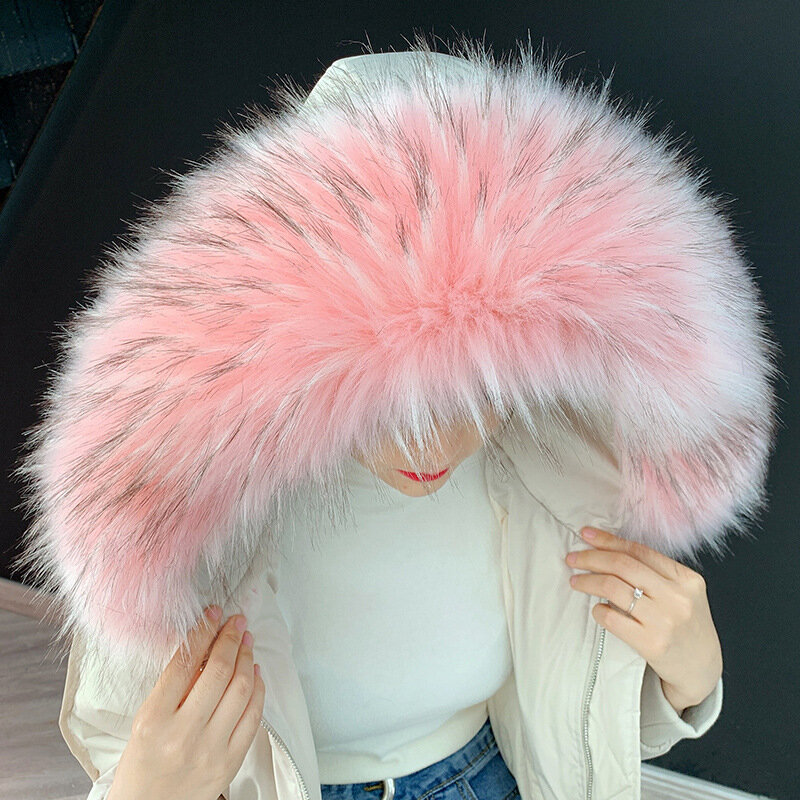 Blinger-Cuello desmontable de piel sintética de mapache para mujer, abrigo de invierno con capucha, cuello falso decorativo, cuello falso personalizado
