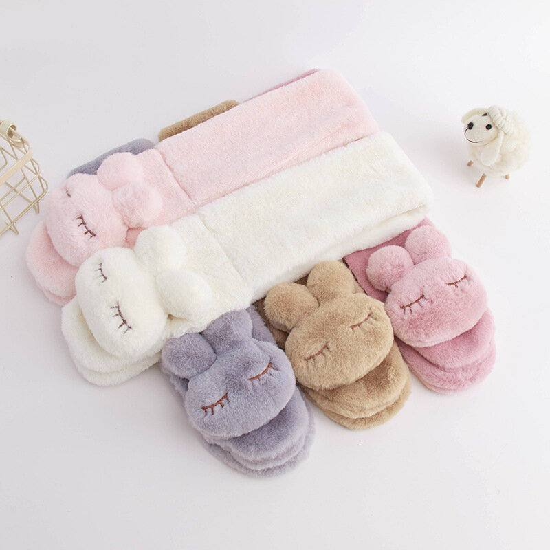 การ์ตูนกระต่ายหนาทารกแรกเกิดคอเด็กทารกฤดูหนาวสีทึบเด็กทารกผ้าพันคอ Soft Plush เด็กผ้าพันคอ