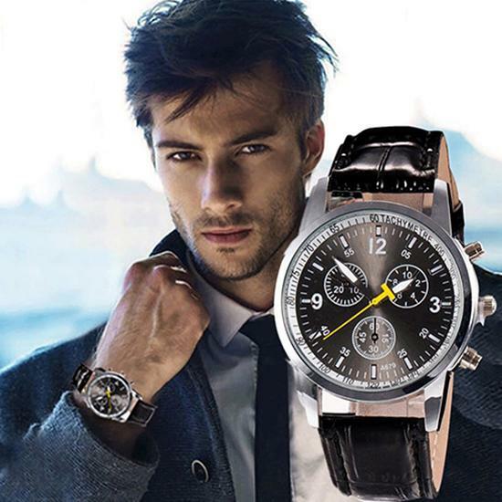 Venda quente moda masculina falso pulseira de couro redondo dial analógico relógio de pulso casual presente de natal mas-culino moda relógio masculino grande