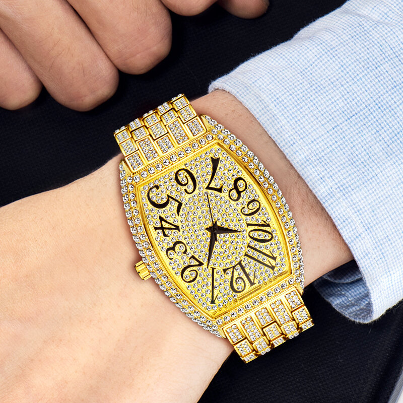 Reloj de pulsera con diamantes y números árabes para hombre, cronógrafo de plata, de lujo, envío directo