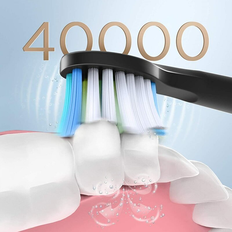 Электрическая зубная щетка Fairywill E11 для взрослых, ультразвуковая Водонепроницаемая перезаряжаемая, зарядка через USB, 8 сменных насадок