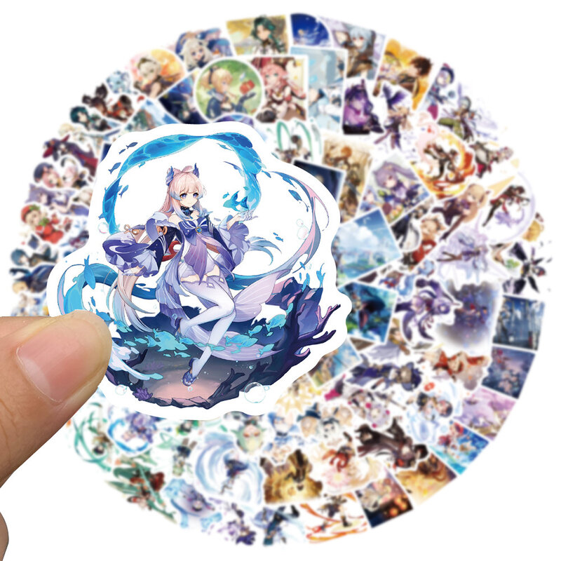 50/100 шт. аниме наклейки Genshin Impact, милые наклейки для ноутбука, багажа, наклейки для детей, винтажные наклейки