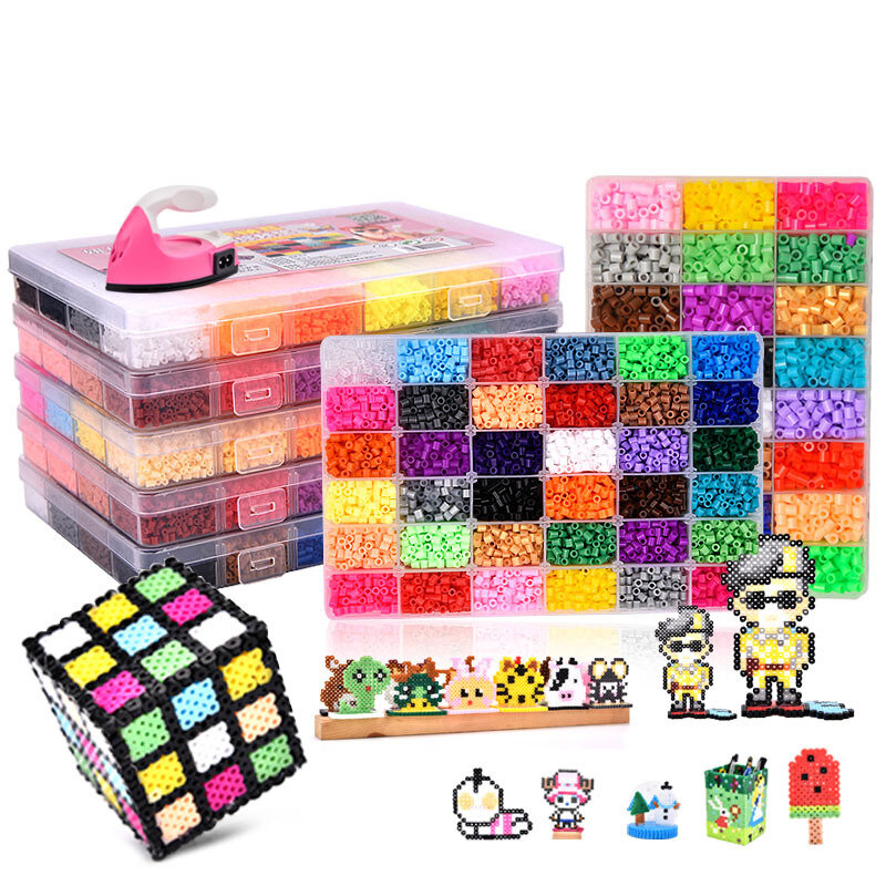 Boîte de perles Hama pour enfants, jouet éducatif, jouets de capacité 3D, perles Chrysler, feuilles de panneau perforé, papier à repasser, 24/72 couleurs, 2.6mm, 5mm