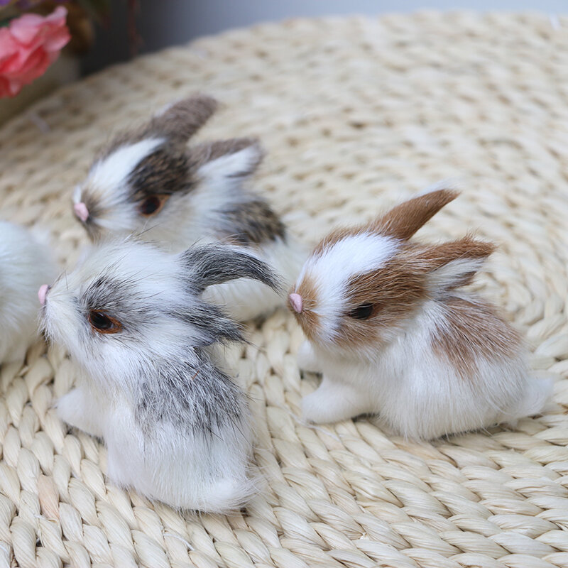 Mini realista lindo conejo de peluche blanco piel realista Animal de Pascua conejo simulación juguete modelo de regalo de cumpleaños