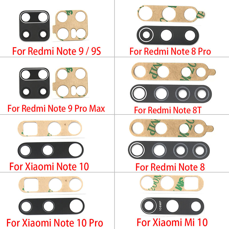 Стеклянный объектив задней камеры для Xiaomi Redmi Note 8 Pro 7 9 9S 10 11 11s Pro 10s 8T 9A 9C Mi Note 10 10T Pro, 2 шт., на клейкой основе