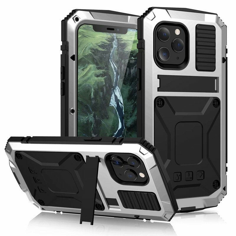Tempered glass Kickstand Case iPhone 14 13 12 11 15 Pro Max XS Max Shockproof 360 Full Body Protective Metal Cover For iPhone 12
