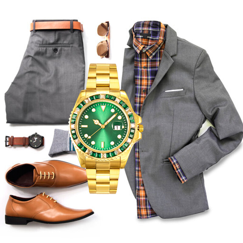 남성용 시계, 럭셔리 캐주얼 쿼츠, 남성용 시계, 골드 스테인레스 스틸, 남성 시계, 방수 아이스 다이아몬드 손목 시계