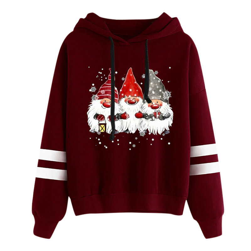 Свободные женские свитшоты, Рождественская Толстовка с длинным рукавом и принтом гнома, пуловер 2021, модная теплая толстовка, топы для осени и зимы