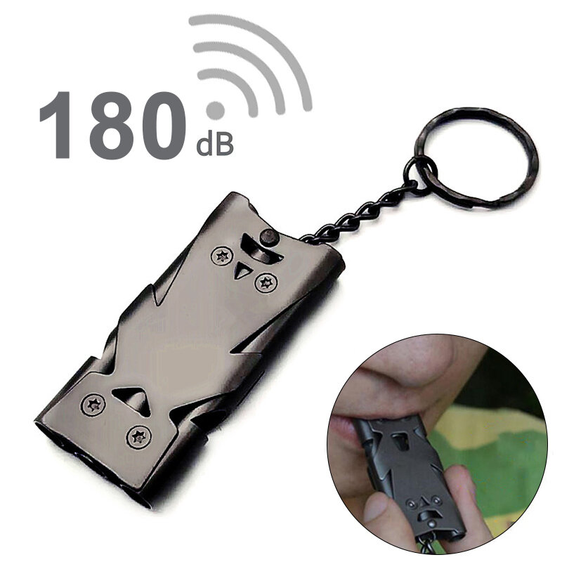 Double Pipe Whistle Pendant Keychain, alta decibel, portátil, sobrevivência ao ar livre, emergência, Camping Ferramenta, multifunções, 1Pc