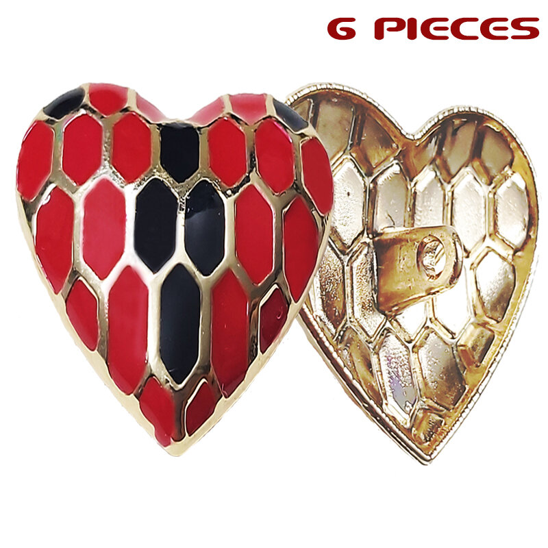 6 pieces Fashion new apparel Epoxy peach heart snake head hand-sewn button Snake head decorative button peach heart snake button