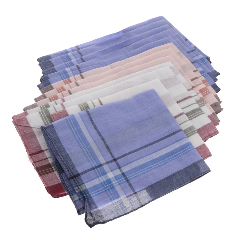 12PC Men Assorted Cotton Handkerchiefs Plaid Print Pocket Square Soft Hanky