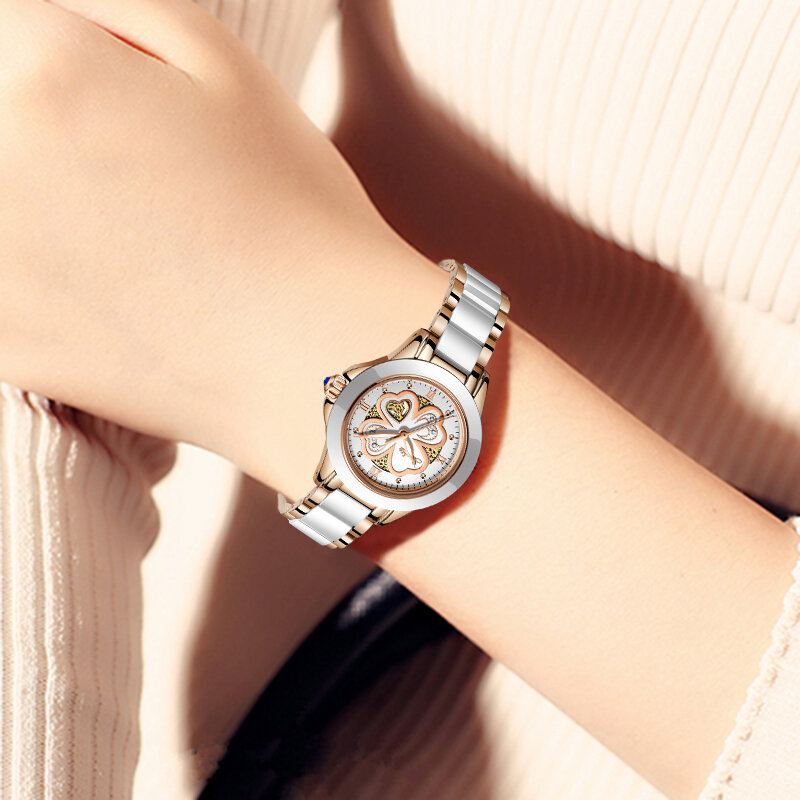 Sunkta, novo relógio de quartzo feminino, relógios à prova d'água fashion, pulseira de cerâmica, relógio de pulso feminino + bo