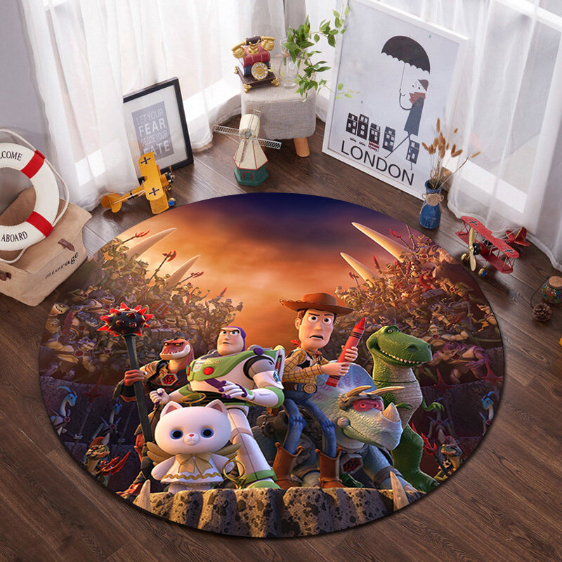 Cartoon Cute Floor Mat 100x100cm Baby Play Mat  Round Carpet Flannel Printed Area Rug for Boys Bedroom Home Decorative